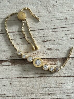 Gold Crystal Adjustable Bracelet - Gold Tone MK
